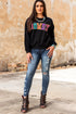 Black Howdy Crewneck Drop Sleeve Pullover Sweatshirt